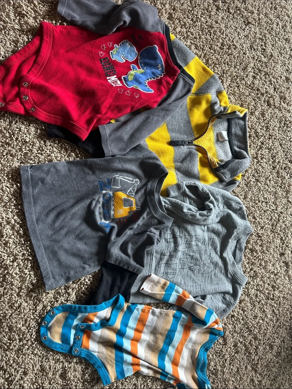 Multi-Pack Boys' Grey, Red, Yellow & Blue Long Sleeve Tops - Mixed Styles 6-9 Mo